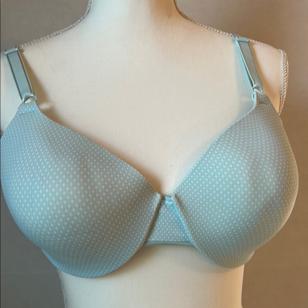 Warner 1593 Contour Light Blue w/White Dots T-Shirt Bra. Size 38C